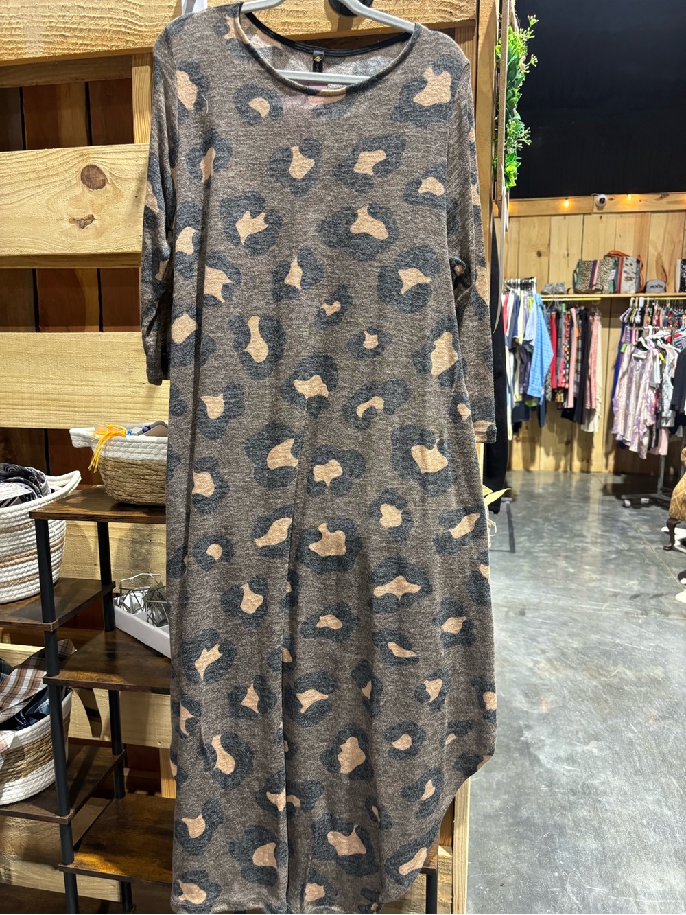 Long Sleeve Brown Animal Print Maxi Dress
